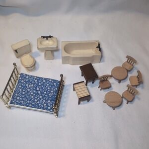 Vintage Renewal Miniature Dollhouse  Bathroom Set Fisher Price Bed + Others